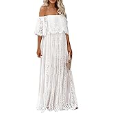 Cercis Womens Off The Shoulder Floral Lace Maxi Wedding Dress Boho Flowy Wedding Guest Formal Long Dresses