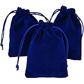 KUPOO 50 Pieces Wholesale Lot - Royal Blue Velvet Cloth Jewelry Pouches/Drawstring Bags 4" X 3"