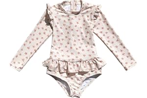 LDIOIF Girls One Piece Swimsuits Zipper Rash Guard Long Sleeve Bathing Suit with Ruffle Hem UPF50+