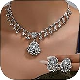 YANCHUN Indian Jewelry Set for Women Traditional Choker Necklace Dangling Jhumka Earrings Handcrafted Ethnic Gift Set