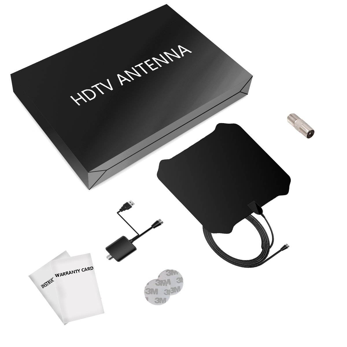 TV Antenna, LENPOW Best Indoor 1080P Amplified Digital TV Antenna 60 Mile Range with Detachable Amplifier Signal Booster, USB Power Supply, 16.5Ft High Performance Coaxial Cable, Black