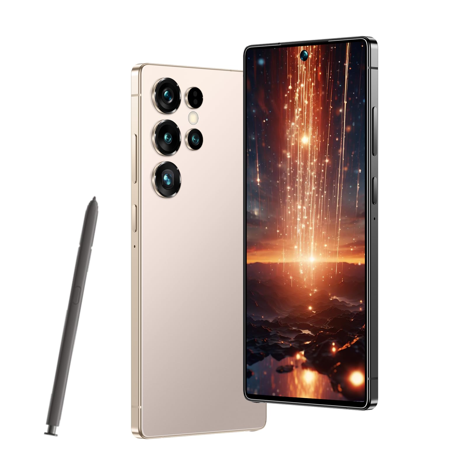 Maustron A25Ultra Smartphones mit 7.3 Zoll IPS Display, Android 14.0 OS, Dual SIM, Quad Core, 256GB, GPS/Gesicht entsperrtes Telefon (Gold)