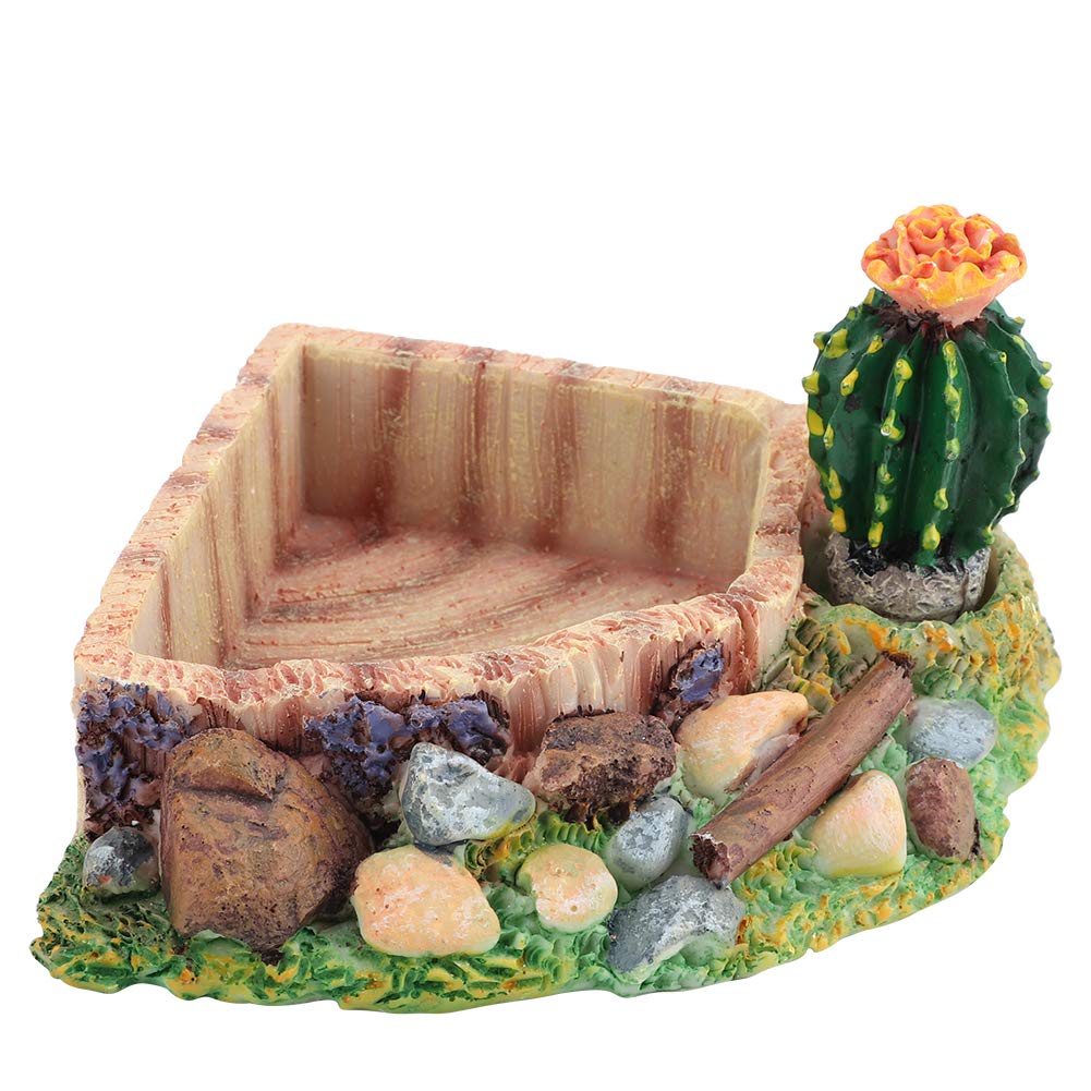 Reptile Corner Water Dish Resin Turtle Bowl Reptile Food Dish Feeding Bowl Worm Feeder Terrarium Dish Plate Artificial Cactus Pool Scenery Ornament for Lizard Gecko Other Reptile