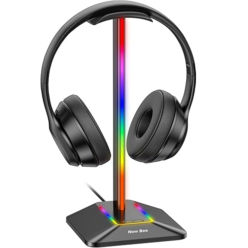 New bee RGB Headphone Stand Desk Gaming Headset Holder with Light Modes  and Non-Slip Rubber Base Suitable for All Earphone Accessories(Black) in