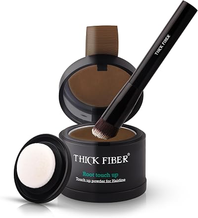 THICK FIBER Root Touch Up Powder Light Brown 4g with Brush & Mirror