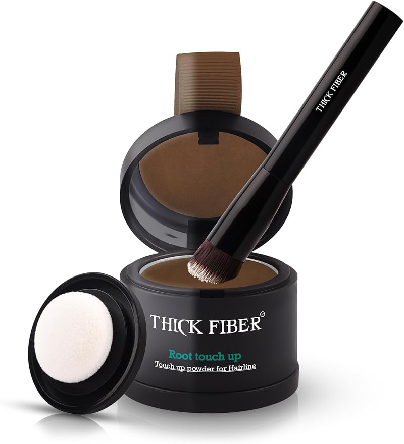 THICK FIBER Root Touch Up Powder Light Brown 4g with Brush & Mirror