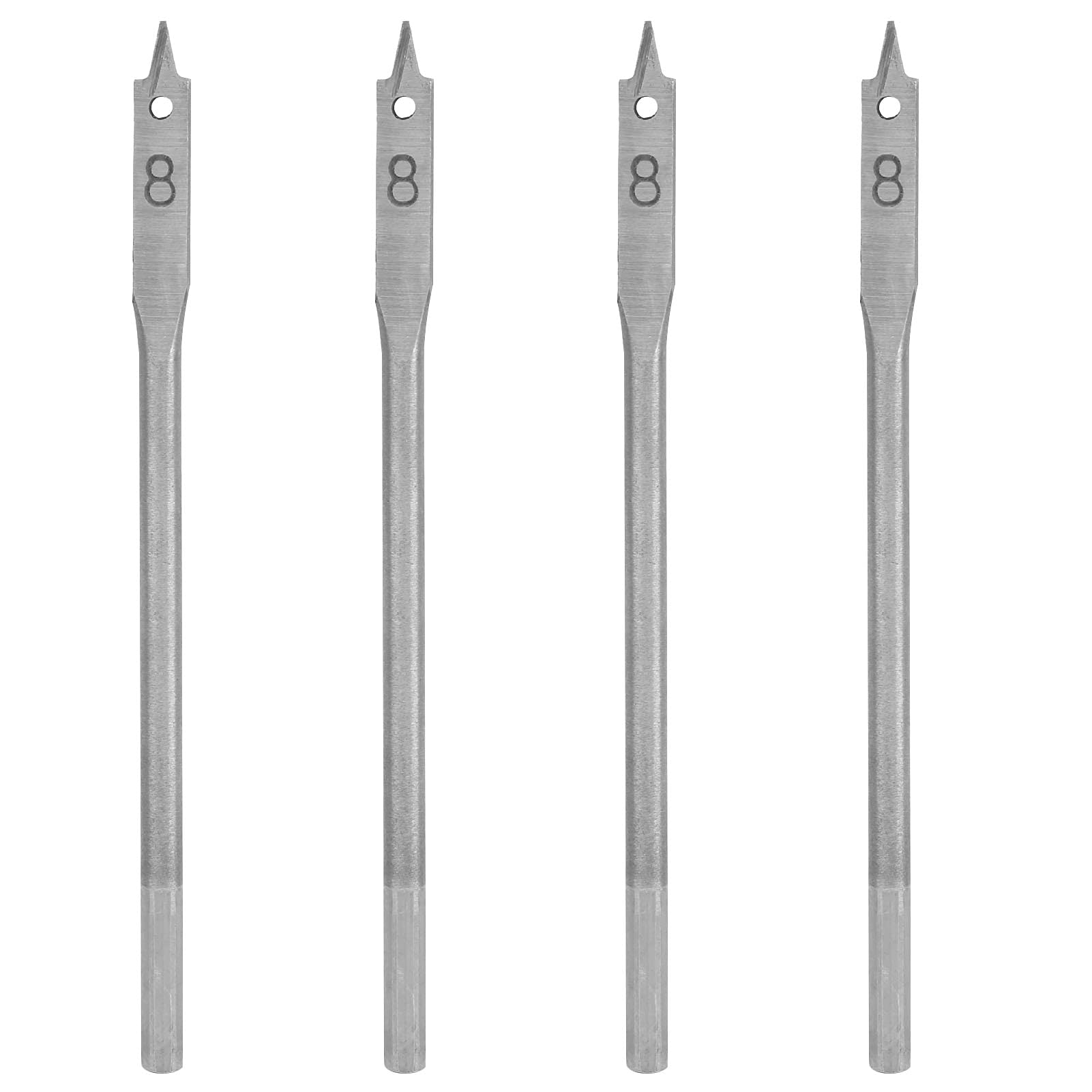 8mm Spade Drill Bit Set 4Pcs, Carbon Steel Flat Paddle Drill Bits for Wood Drilling, 0.3in Hole Drill Bits Ideal for Professional Use