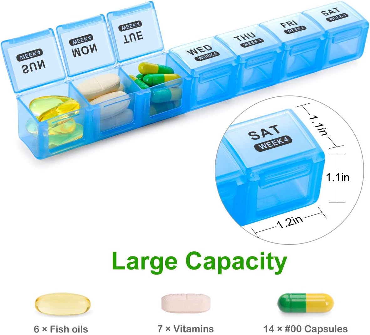 Monthly Pill Organizer 28 Day Case Organizerd by Week, Sukuos Moisture-Resistant Large 4 Week Month Pill Cases with Dust-Proof Box for Pills/Vitamin/Fish Oil/Supplements: Health & Personal Care