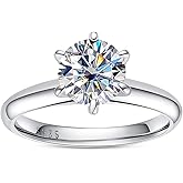 AimiIee Moissanite Ring, 0.5/1/1.5/2/2.5/3CT Round Brilliant Cut Six Prong Solitaire Gold Plated 925 Sterling Silver Engagement Promise Wedding Rings for Women with Certificate