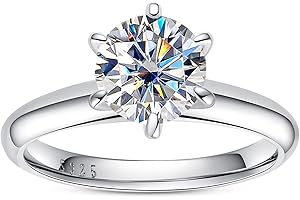 AimiIee Moissanite Ring, 0.5/1/1.5/2/2.5/3CT Round Brilliant Cut Six Prong Solitaire Gold Plated 925 Sterling Silver Engagement Promise Wedding Rings for Women with Certificate