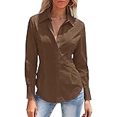 Mutitop Button Down Shirts for Women Long Sleeve Dress Shirts Wrinkle Free Collared Work Office Solid Blouses Corset Tops