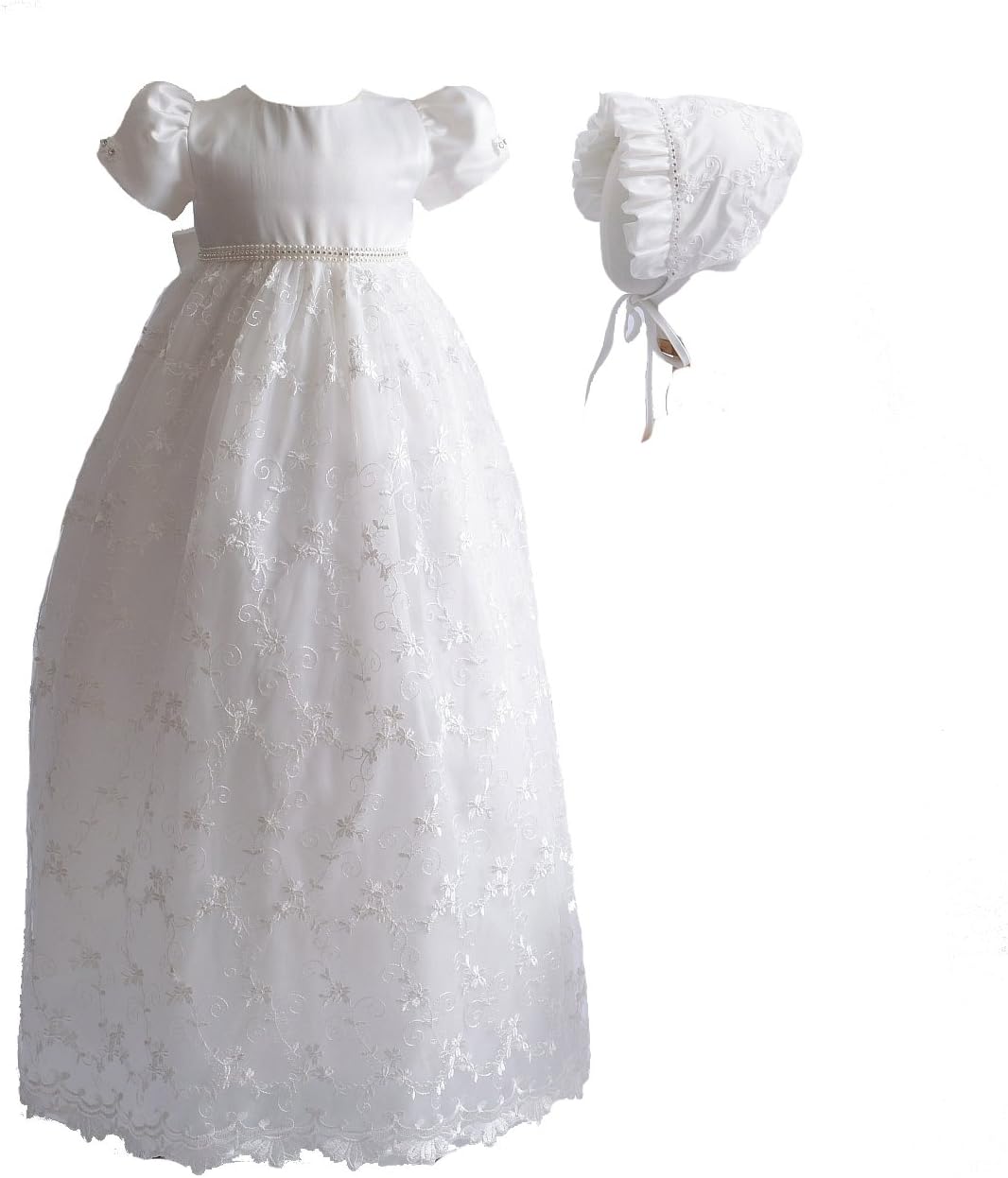 Cinda Baby Girls Lace Long Christening Gown with Bonnet
