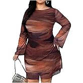 Milumia Women's Plus Size Tie Dye Long Bell Sleeve Mini Dress Backless Holiday Party Short Dress