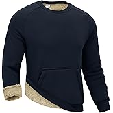 Rdruko Men's Sherpa Lined Sweatshirts Heavyweight Winter Fleece Pullover Crewneck Sweatshirts With Zip Kangaroo Pocket
