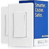 ELEGRP Smart Dimmer Light Switch DTR10, Single Pole Setup, 2.4GHz Wi-Fi Touch Dimmer Compatible with Alexa and Google Assistant, Needs Neutral Wire, No Hub Required, UL and FCC Listed, White, 2 Pack