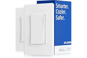 ELEGRP Smart Dimmer Light Switch DTR10, Single Pole Setup, 2.4GHz Wi-Fi Touch Dimmer Compatible with Alexa and Google Assistant, Needs Neutral Wire, No Hub Required, UL and FCC Listed, White, 2 Pack