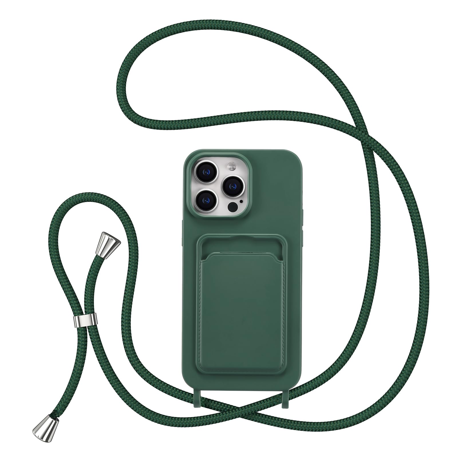 ZTOFERA Crossbody Lanyard Case for iPhone 15 Pro Max (6.7") with Card Holder, Soft Liquid Silicone Phone Case with Strap Adjustable Neck Cord Necklace Shockproof Protective Cover - Dark Green — image 1