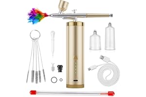 CRPEN Airbrush Kit Portable Airbrush with Compressor Auto Airbrush Gun Kit Handheld Airbrush Set High Pressure Air Brush Set with 0.3mm Nozzle Cordless Cleaning Air Brush Set (Golden)