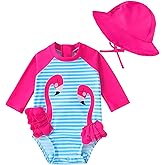 WOLBAY Baby Girl Swimsuit Long Sleeve One Piece Rash Guard with Sun Hat Zipper Bathing Suit Size 0-2T