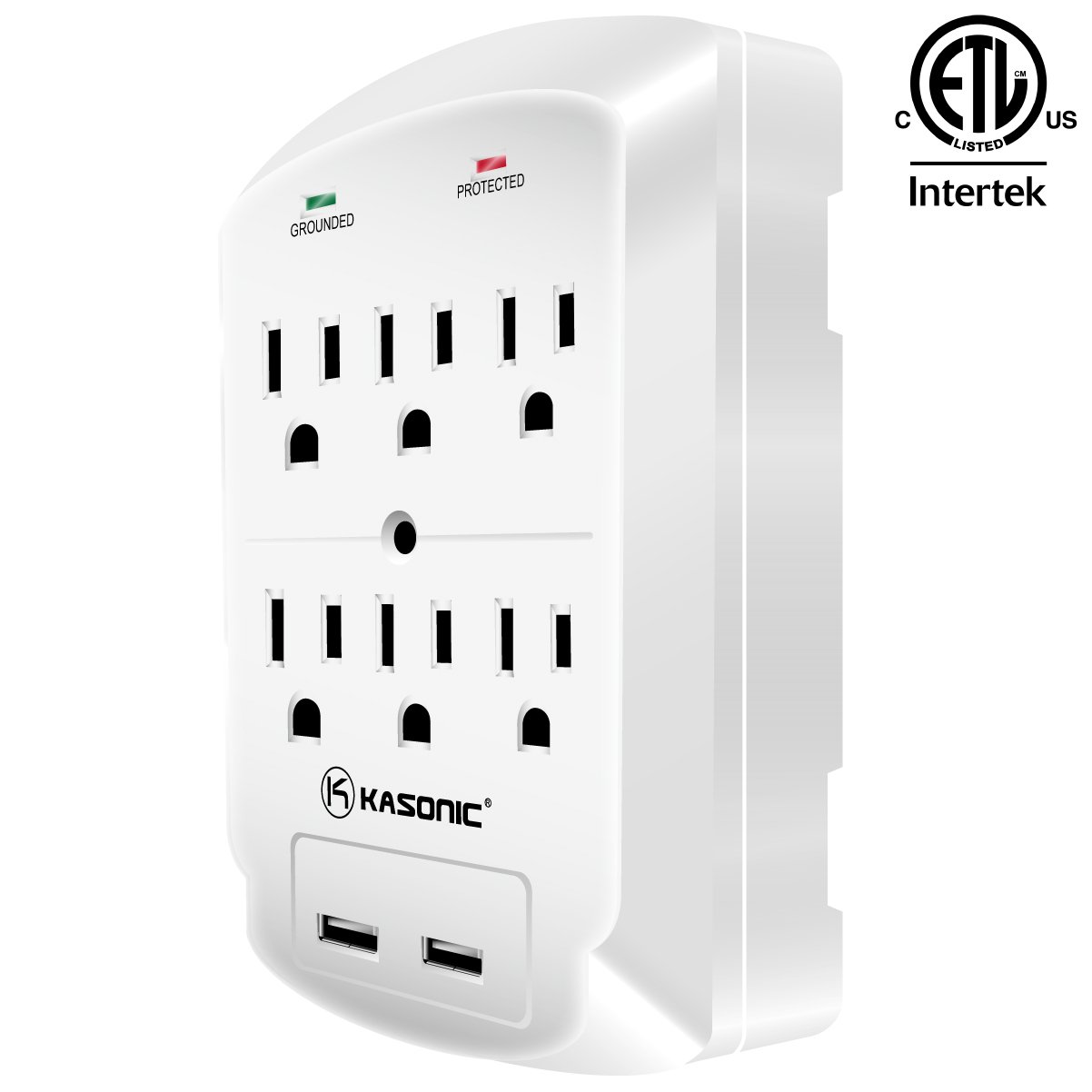 WallMount Power Outlet, Kasonic 6 AC Socket Surge Protector with 2