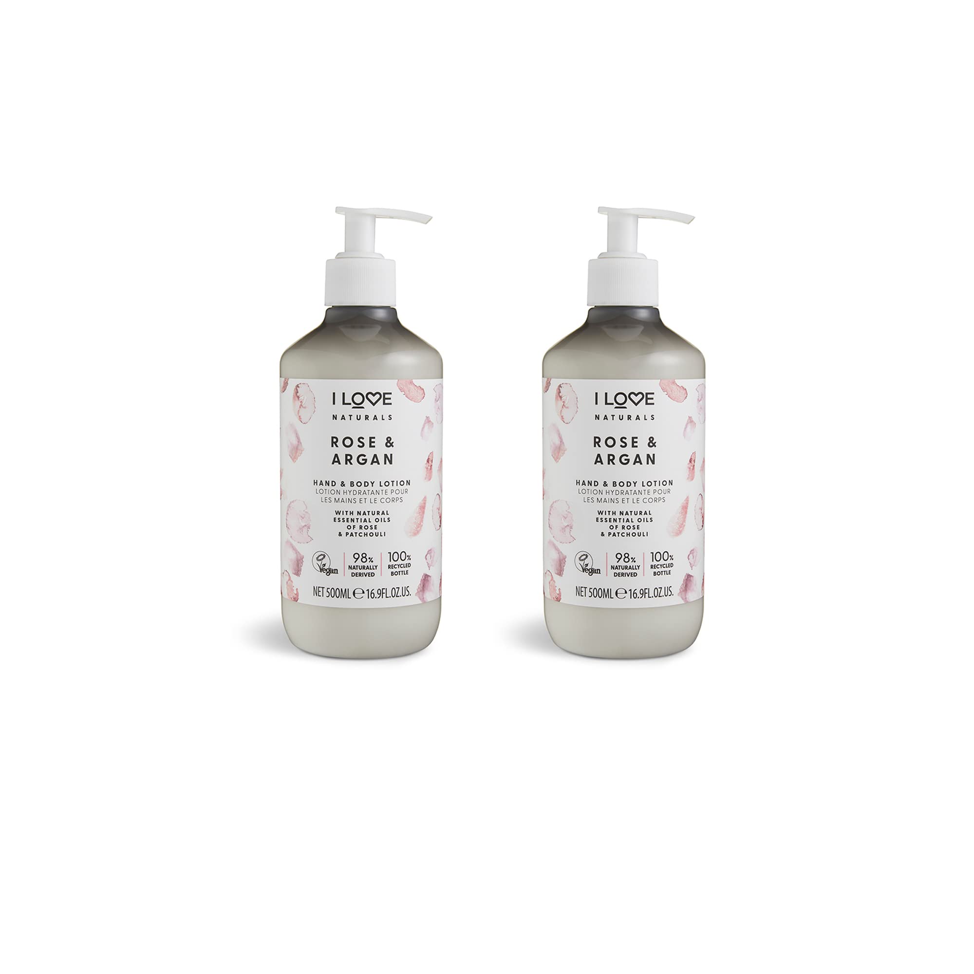 I Love Naturals Rose & Argan Hand & Body Lotion – Enriched with Shea Butter, Rose & Patchouli Oils – Silky Smooth Hydration – Nourishing, Soothing & Vegan-Friendly Skincare for Soft Skin 2 x 500ml