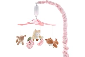 The Peanutshell Crib Mobile for Girls - Pink and White Musical Baby Crib Mobile with 12 Lullabies, Forest Baby Little Forest Nursery Decor