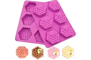 SAKOLLA 2 Pack Honeycomb Soap Molds, Honey Silicone Molds for Handmade Soap, Lotion Bars, Wax Melts, Beeswax