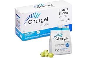 Chargel White Grape, Caffeine-Free Instant Energy Gel Running, Biking, Workout, Hiking Essentials for Women & Men, Gifts for Runners - Carbs Vitamins, Gluten Free - Pack of 6 Gels - 6.35oz Each