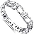 DAOCHONG S925 Sterling Silver Engraved True Love Waits Celtic Love Knot Ring Infinity Knot Ring for Women Girlfriend Wife Wedding Engagement Ring Size 5-10