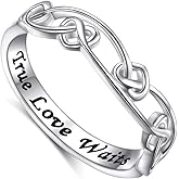 DAOCHONG S925 Sterling Silver Engraved True Love Waits Celtic Love Knot Ring Infinity Knot Ring for Women Girlfriend Wife Wedding Engagement Ring Size 5-10