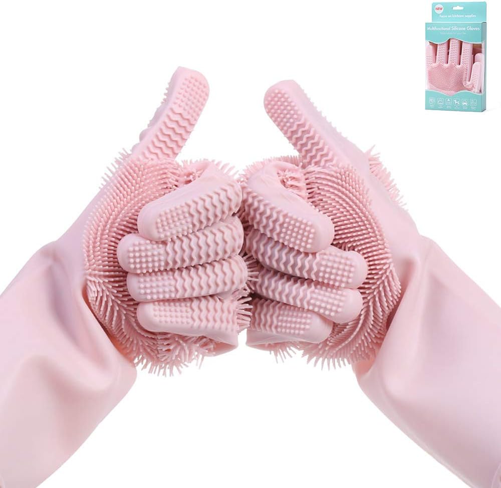 Hatsutec Magic Silicone Cleaning Brushes, Double-Sided Heat Resistant Dishwashing Brushes - Medium, 1 Pair (Pink)