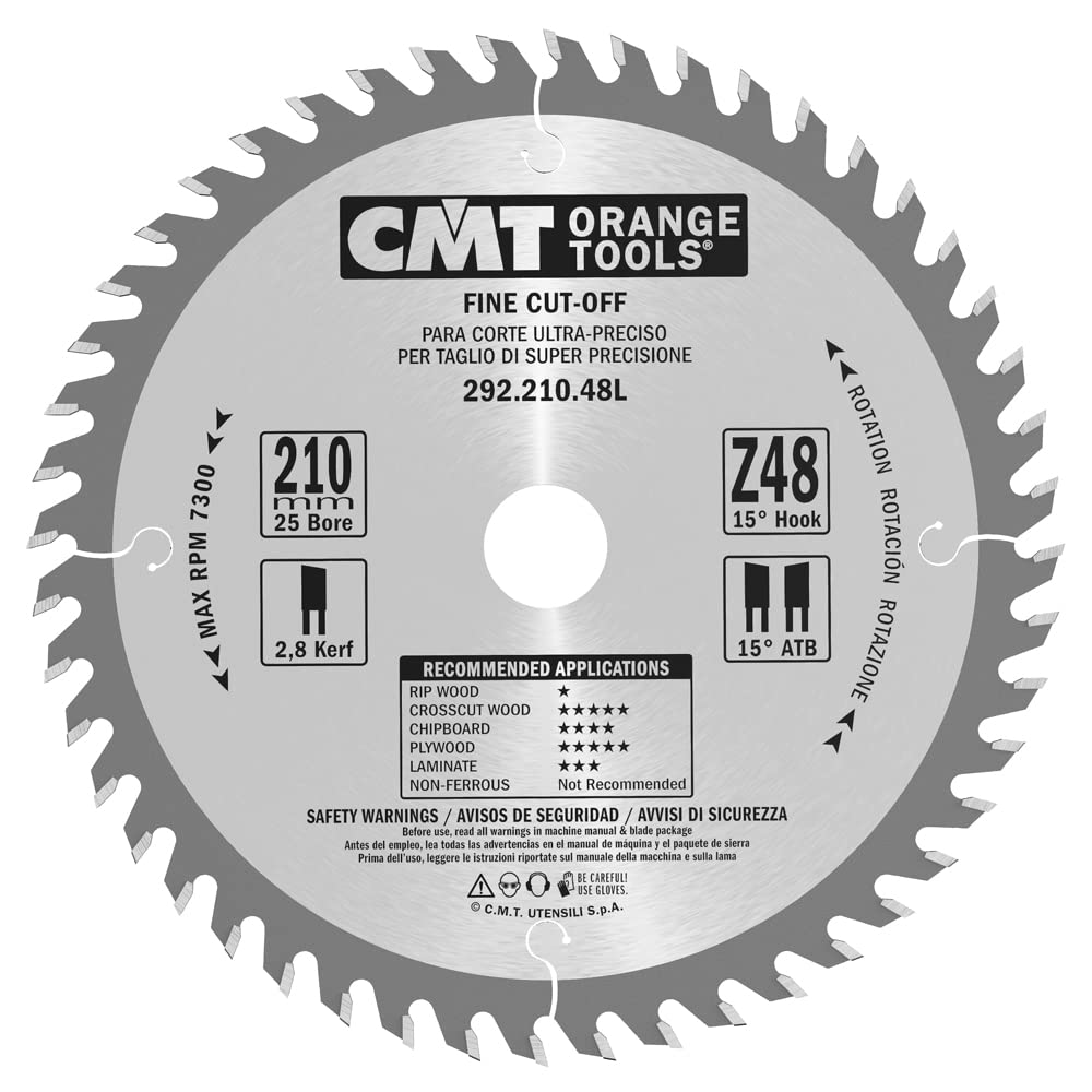 CMT Orange Tools 292.210.48l – Circular Saw Blade 210 x 2.8 x 25 Teeth 48 ATB 15 Degrees