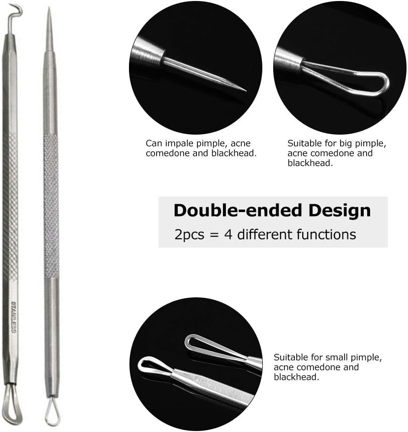 Pinkiou Blackhead Removers Comedone Pimple Removal Extractors Acne Blemish Needles Tool Kit Nose Face Skincare, 8-in-1 with Metal Case - Image 4