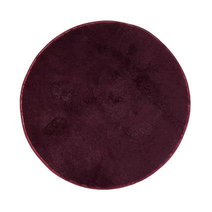 SLB Works Plush Flower Pattern Family Round Anti-Slip Floor Rug Carpet Doormat 80cm Dia Burgundy