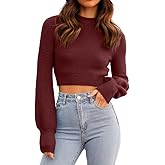 GeGekoko Womens Sexy Crew Neck Cropped Sweaters Ribbed Knit Long Sleeve Crop Tops Pullover