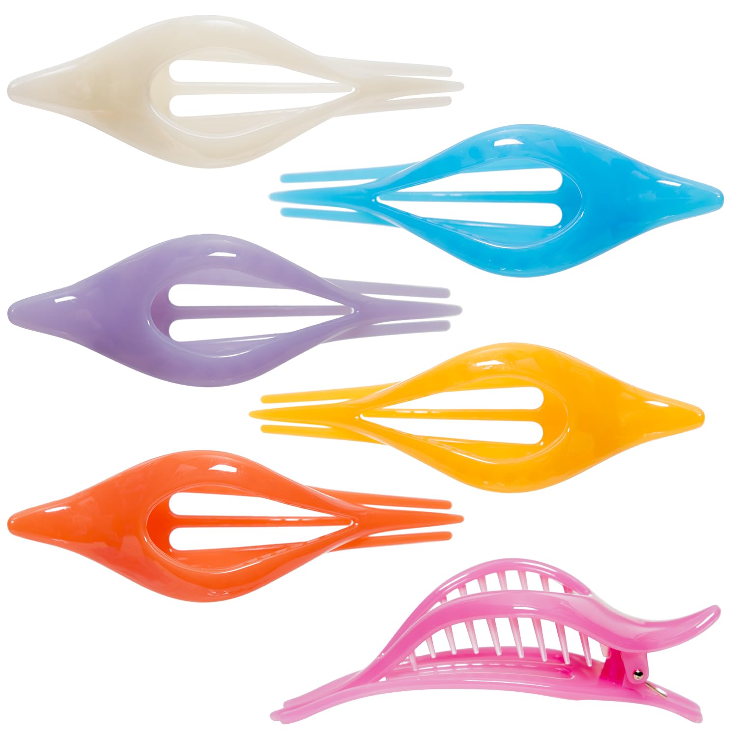 RC ROCHE ORNAMENT 6 Pcs Womens Premium Quality Plastic Hollow Oval Leave Eyelet Elegant Curved Hair Fashion Accessory Clamp Anti Slip Side Slide Clutcher Clips, Large Jelly Candy Multicolor