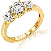 Amazon Essentials Platinum or Gold Plated Sterling Silver Round 3-Stone Ring made with Infinite Elements Cubic Zirconia (previously Amazon Collection)