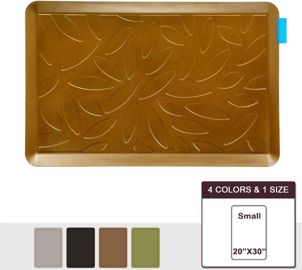 NUVA Premium Anti Fatigue Standing Floor Mat 30 x 20 in, NO PVC！！！ 100% PU Comfort Ergonomic Material, 4 Non-slip PU Elastomer Strips on Bottom, 5 Safety Test by SGS (Light Brown, Leaf Pattern)
