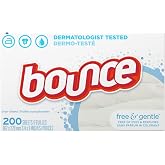 Bounce Fabric Softener Dryer Sheets, Free &amp; Gentle, 200 Count - Packaging May Vary