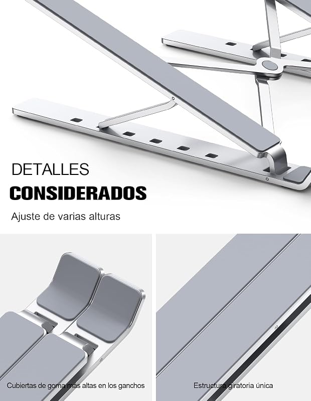 Soporte Portatil Mesa 5 Ángulos Adjustable, Aleación de Aluminio, Refrigeración Soporte Ordenador Portátil, Plegable Soporte para Portatil, para Macbook, PC y Otro 10-15.6” Portatiles