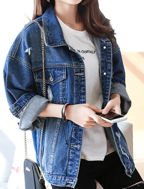 Chaqueta de jean rasgada para mujer Oversize