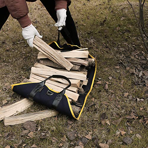IKEPOD Canvas Firewood Log Carrier - Fire Wood Tote Bag Storage, Fireplace Wood Stove Accessories, Durable Large Holder for Camping, Design with Leather Handle