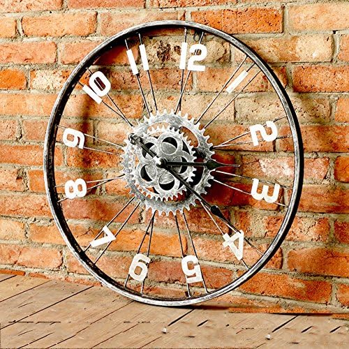 Industrial wind clock,Retro gear wall clock,Round Bar Cafe Read home Office Kitchen Bedrooms School clock Large wall clock,Movement mechanical wheel wall clock-A 20inch