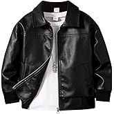 Nivne Tco Toddler Boy Leather Jacket - Stylish Black Drop Shoulder Zip Up Leather Coat - Cool Boys Outwear Tops for Kids