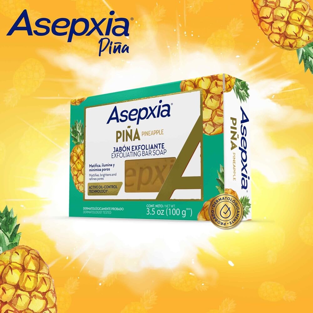 Asepxia Bar Soap, Non-Abrasive Exfoliating Facial Cleanser with Natural Pineapple Enzyme & Agave Extract, Pore Purifying & Brightening Face Wash for Oily Skin, 4 oz.