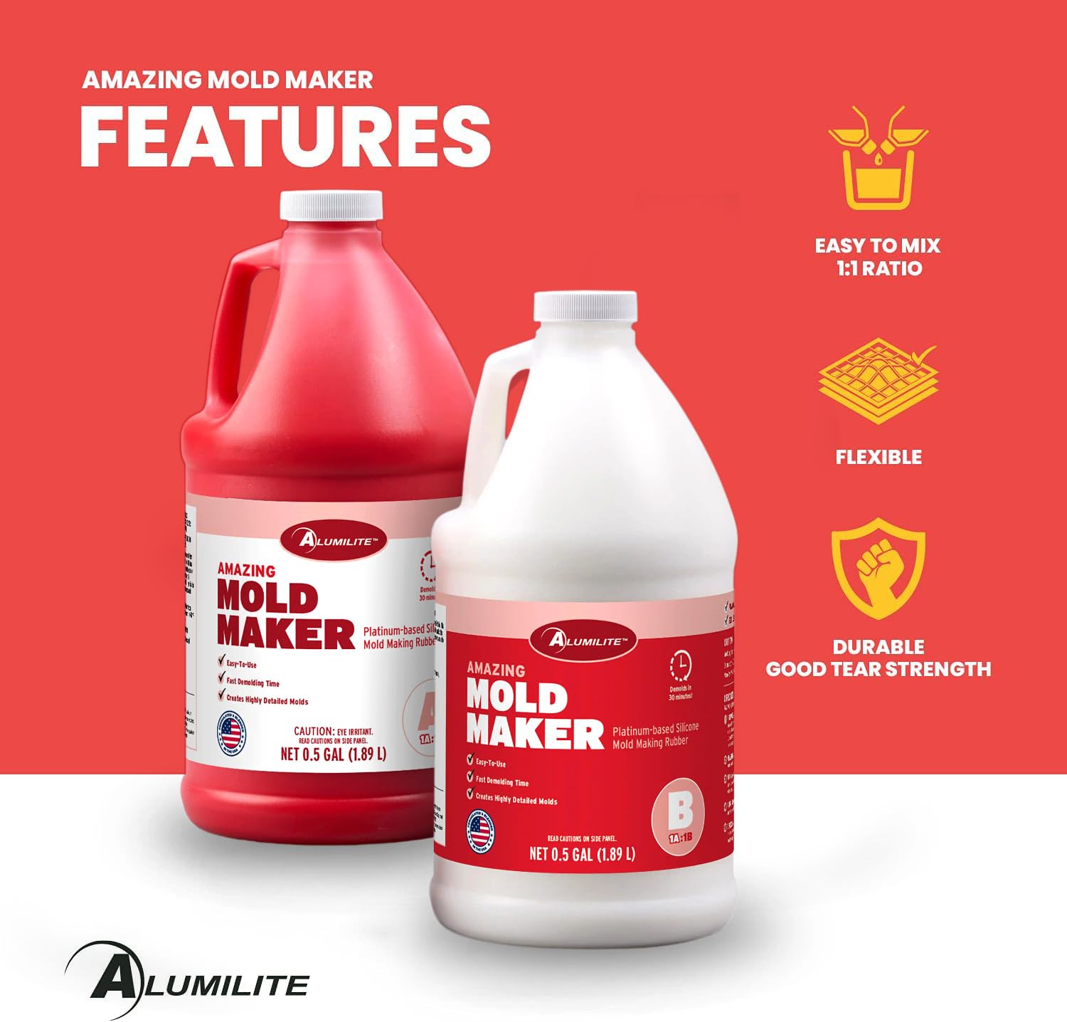 Amazing Mold Maker (1 Gal) – Fast-Curing Platinum Silicone Rubber for Detailed Molds – Food Safe, 30-Min Demold Time – Great for Wax, Soap, Food-Related Arts, Coasters, Jewelry & Other Resin Crafts