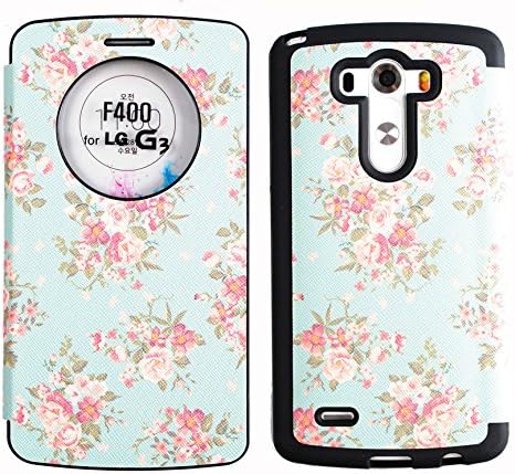 [Mint Rose] Floral [Quick Circle View] Bumper Case G3 PU Leather Flip Cover Magnetic closure Anti Shock FREE Screen Protector For LG G3