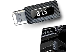 Polcatay Car USB Bluetooth Receiver, HD LED Display FM Transmitter Audio Adapter, DC 5V Plug and Play Adjustable Frequency Bluetooth Receiver with AUV Connector, for Most Cars Home (Black)