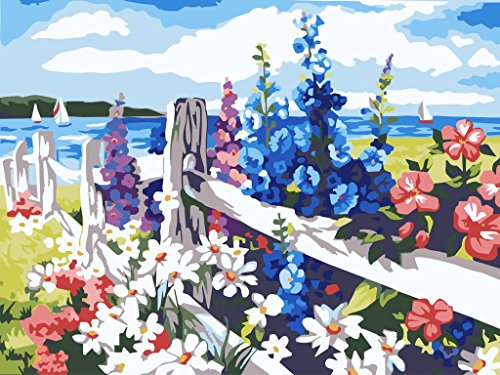 Diy oil painting, paint by number kit- Sea of flowers 16 20 inch.