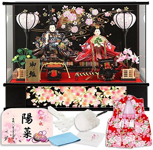 雛人形 コンパクト ひな人形 雛 ケース飾り 親王飾り 平安義正作 有名な 小三五親王 春爛漫 桜満開シリーズ H293 Sm 29 3 2 6 パノラマケース カラー 黒塗 E 伝統桜扇